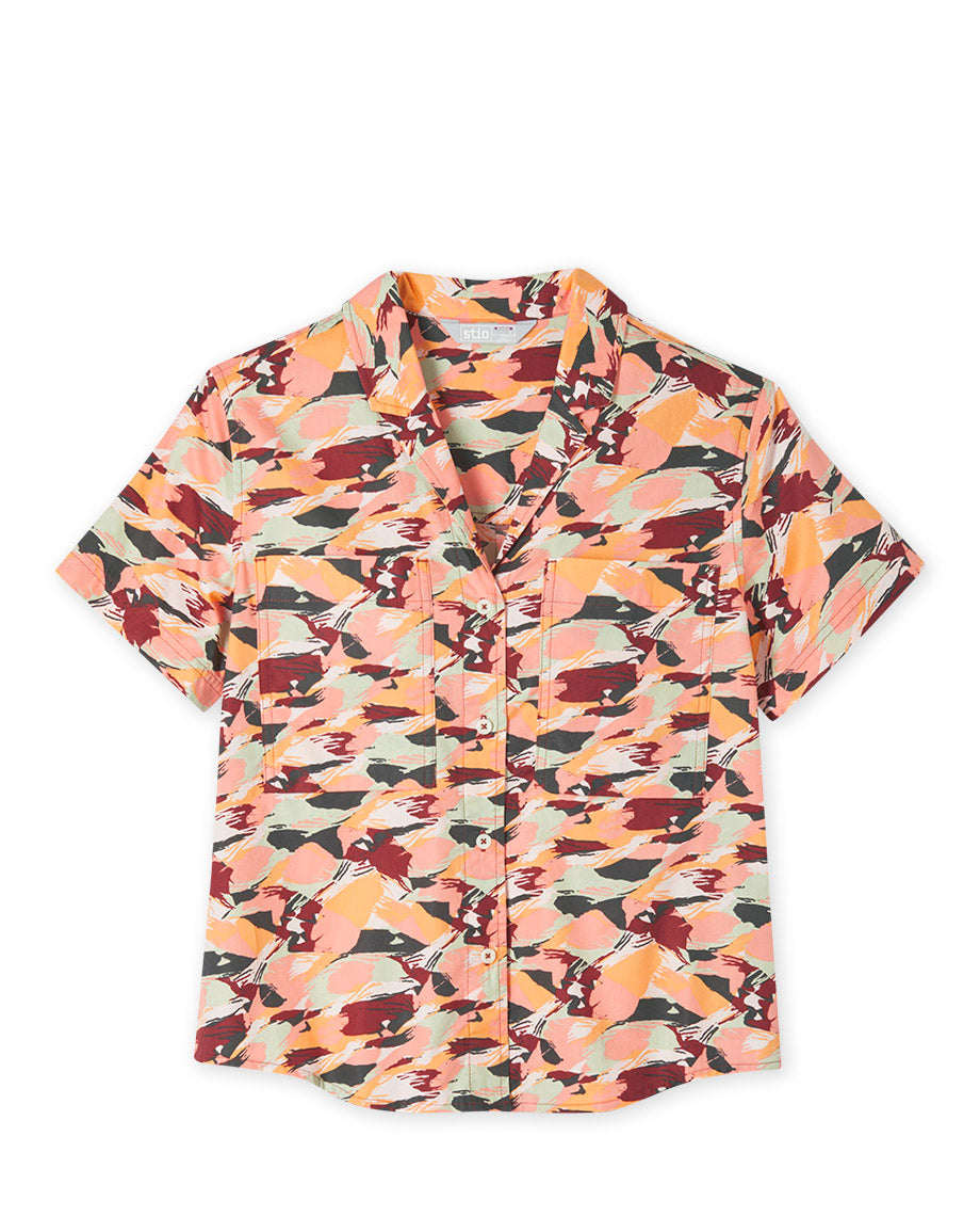 Men's Camping Print Short Sleeve Camp Shirt - Orange